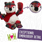 HuggleHounds Knottie Plush Dog Toy - Dog Stuffed Animal Toy for Small, Medium & Large Sized Dogs, Durable Plush to Keep Them Busy - Tartan Tidings Fox, Small