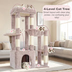 Heybly Heavy Duty Cat Tree, Tower for Indoor Cats Large Adult, Tall Cat Condo House with Extra-Large Baseboard, Multi-Level Plush Furniture with Scratching Posts, Hammock, Toy Ball, Muchroom HCT026MU