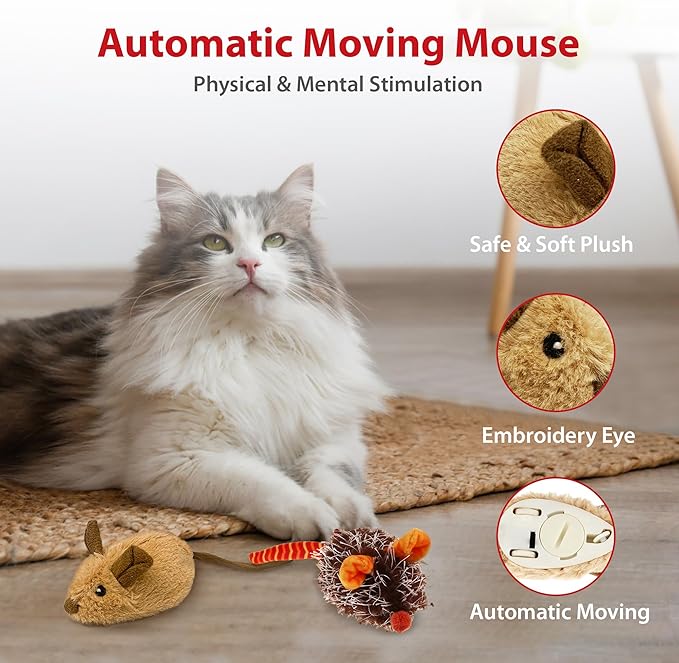 PETGEEK Gigwi Interactive Cat Toys for Indoor Cats, Automatic Electronic Moving Mouse Cat Toy with Realistic Squeaky, Kitten Toys for Hunting Play Exercise (Set)