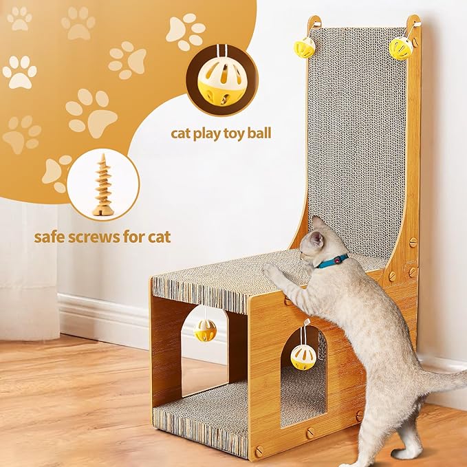 Cat Scratcher, Cat Scratching Board, L Shaped Vertical Cat Scratcher for Wall and Couch Protection, Cat Cardboard Scratcher with 4 Ball Toys for Indoor Cats