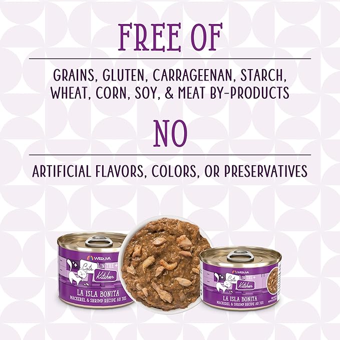 Weruva Cats in The Kitchen, La Isla Bonita with Mackerel & Shrimp Au Jus Cat Food, 6oz Can (Pack of 24)