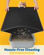 35" x 30" Cat Litter Mat - Ultra-Large Litter Box Mat with Double Layers, Urine-Proof and Non-Slip Litter Trapping Mat, Easy to Clean Kitty Litter Mats for Floor, Scatter Control, Black