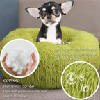Extra Small Dog Bed Green Washable 15 inches Donut Soft Small Pet Bed,Calming Anti Anxiety Round Fits up to 5 lbs Warm Comfort Pets Beds for Puppy Dogs Indoor