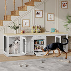 90 Inch Large Dog Crate Furniture, Double Dog Crate with Feeding Station & Storage, Heavy Duty Dog Kennel Furniture for 2 Dogs