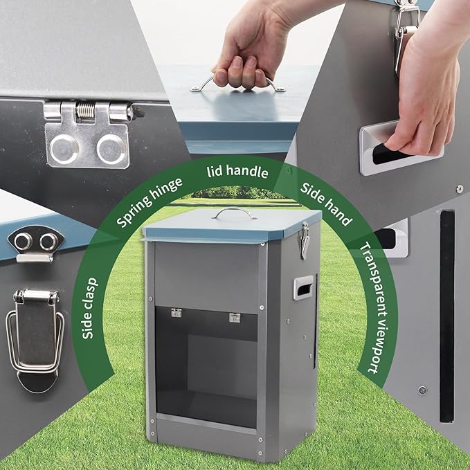 Automatic Dog Feeder with Handle,25 Pounds Large Breed Indoor or Outdoor Auto Dog Food Dispenser Galvanized Gravity Livestock Automatic Feeder