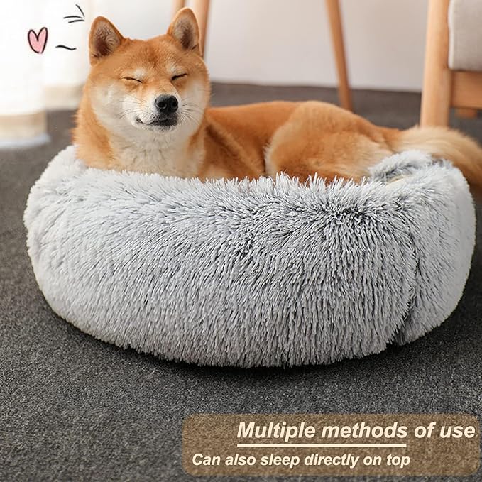 Cat Bed,Calming Self Warming Kitten Bed,Round Hooded Cat Bed Cave Indoor Cat Puppy Sleeping Faux Fur Warm Soft Plush Donut Cuddler Pet Bed,Non-Slip Bottom Cat Cushion,Machine Washable