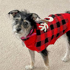 KYEESE Dog Christmas Sweater With Leash Hole - Red Buffalo Check Reindeer Pet Outfit, L