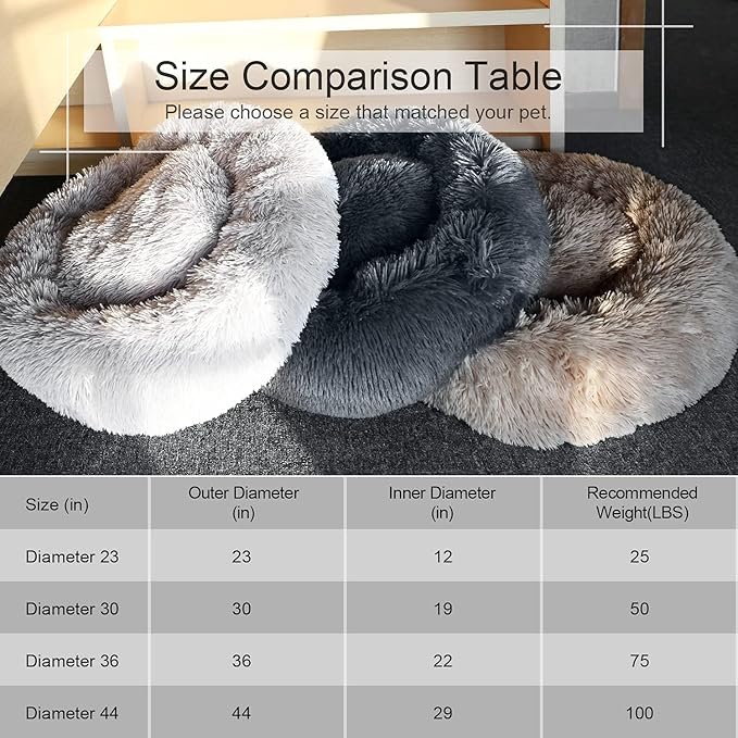 Dog Bed, Cat Calming Bed, Faux Fur Pillow Pet Donut Cuddler Round Plush Bed for Large Medium Small Dogs and Cats (44"x44"(Pack of 1), Camel)