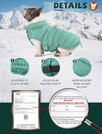 SPACE LION Puffer Jacket, Down Winter Coat, Waterproof, Windproof, Lightweight Jacket, Adjustable Fit for Small Dogs(Green,XS)