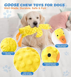 Squeaky Plush Dog Toy for All Breeds, Multifunctional Goose Dog Toy with Honking Sound, Crinkle Paper, Treat Pocket, Durable Soft Stuffed Animal for Chewing, Cuddling, Interactive Play (Yellow)