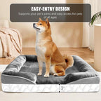 Orthopedic Dog Bed with Sides - Dog Sofa Beds for Large Dogs, Supportive Foam Pet Couch Bed with Washable Removable Cover, Waterproof Lining and Non-Slip Bottom, Grey - L