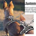 HEELE Dog Harness, No Pull Adjustable Padded Reflective Harness for Small Medium Large Dogs with Handle for Walking Training, Flower-Black, M