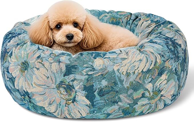 Dog Calming Beds for Small Medium Large Dogs - Round Donut Washable Puppy Dog Bed, Anti-Slip Faux Fur Fluffy Donut Cuddle Anxiety Cat Pet Bed (20" Flower)