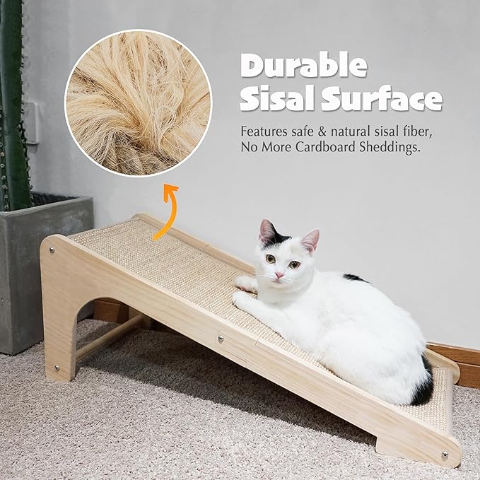PETKARAY Cat Scratcher, Sisal Scratching Ramp, L Shape Scratch Pad for Indoor Cats, Wall Furniture Protector with Catnip (Large Size)