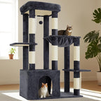 Heybly Heavy Duty Cat Tree, Tower for Indoor Cats Large Adult, Tall Cat Condo House with Extra-Large Baseboard, Multi-Level Plush Furniture with Scratching Posts, Hammock, Toy Ball, Smoky Gray HCT026G