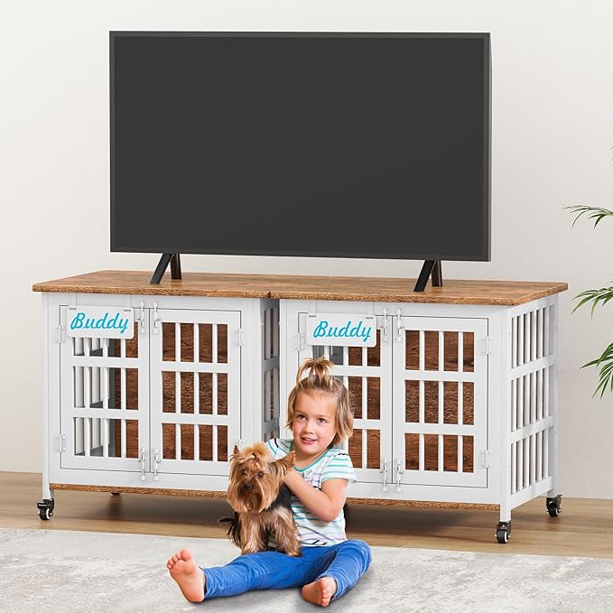 EasyCom 27"/33" Heavy Duty Dog Crate Furniture with Name Tag, Dog Kennel Indoor for Small Dogs, Double-Doors Sturdy Metal Dog Cage for Anxiety Dog, Decorate House as TV Stand, End Table, Bedside Table