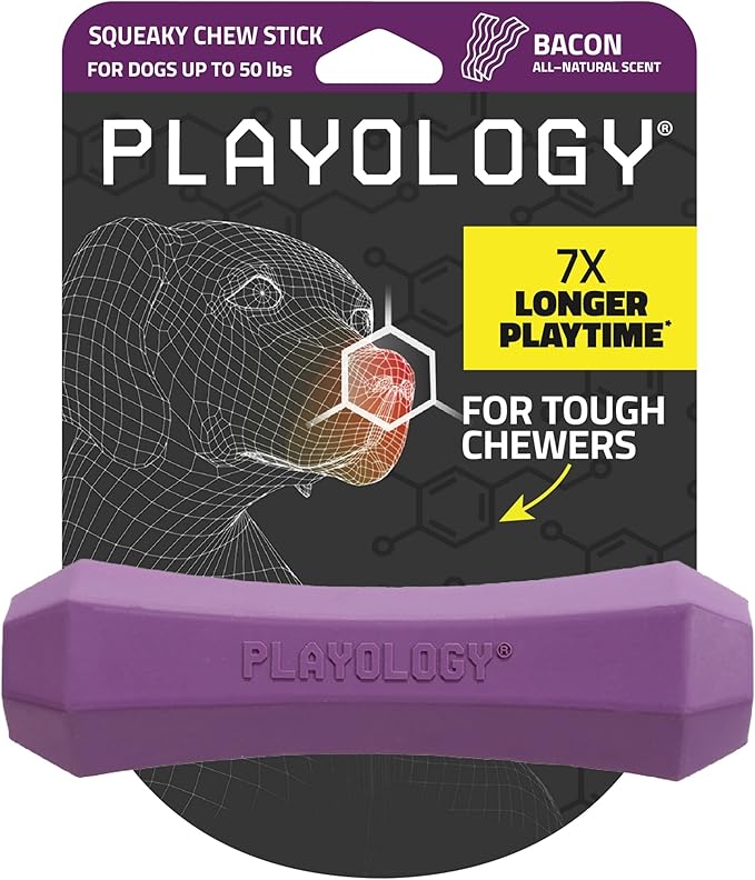 Playology Squeaky Dog Toy Fetch Stick | Durable Rubber Toys for Interactive Play | Bacon Scented Fetch Stick for Medium Dogs | Floating Dog Toy Made from Non Toxic Materials