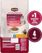 Nutrish Everyday Digestion Dry Cat Food, Chicken Brown Rice and Salmon Recipe with Peas and Carrots, 3 lb. Bag, 4 Count, (Rachael Ray)