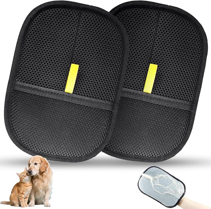 2 Pack Pet Hair Removal Glove for Dogs & Cats, Electrostatic Pet Hair Remover for Laundry, Carpet, Furniture, Car, Bedding, Easy Cleaning & Grooming Tool