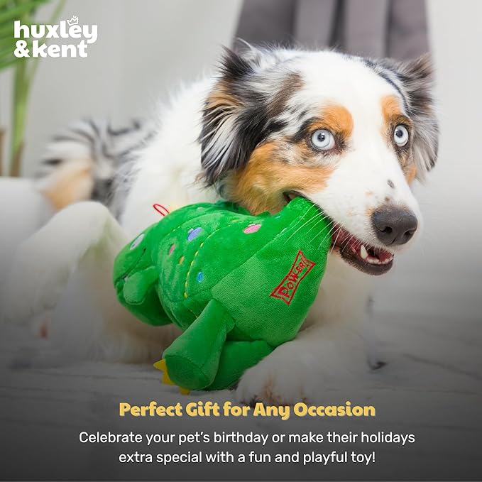 Huxley & Kent Funny Dog Toy w/Squeaker – Holiday Power Plush Squeaky Dog Toys for Small, Medium & Large Dogs – Soft Stuffed Animal for Indoor Play & Fetch - Tree Rex 2.0, Large