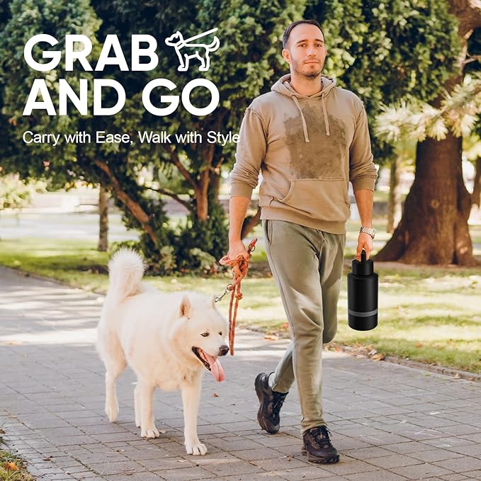 Insulated Dog Water Bottle with Travel Bowl, Portable Water Bottle Dispenser, Accessories for Car, Hiking, Camping, Outdoor, Leak-Proof, Detachable (DogDad-Black)