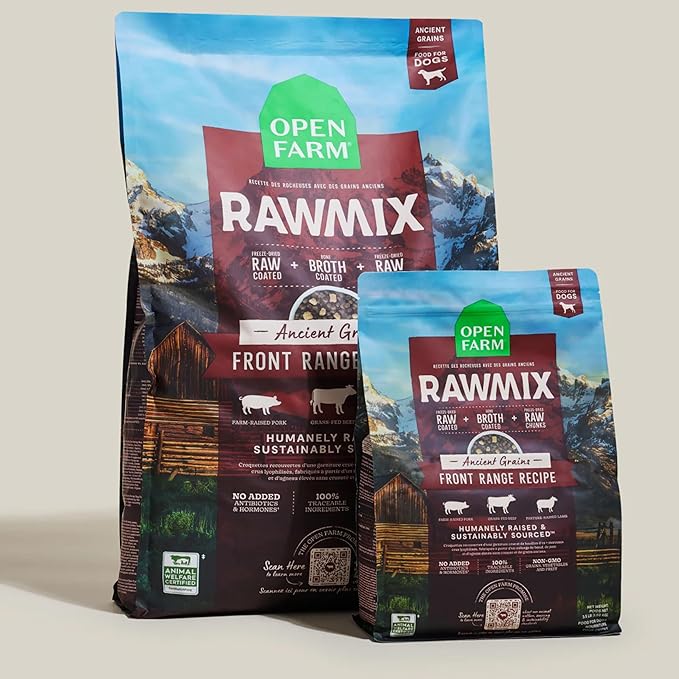 Open Farm, RawMix Grain-Free Dry Dog Food, Protein-Packed Kibble Coated in Bone Broth with Freeze Dried Raw Chunks, Beef Pork & Lamb, Front Range Recipe, 20lb Bag