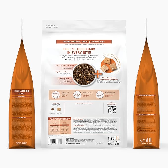 Catit Recipes Double Fusion Adult Cat Food – Chicken Recipe, High-Protein, Freeze-Dried Raw Toppings, No by-Products, Minimally Processed for Optimal Nutrition, 10 lb
