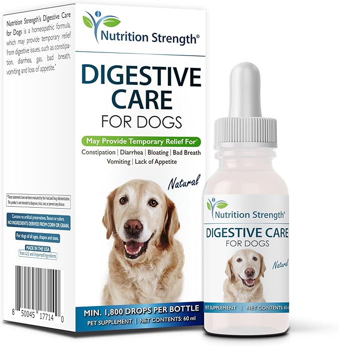 Digestive Care for Dogs, Natural Constipation Relief for Dogs and Puppies & Support for Diarrhea, Bloating, Bad Breath, Vomiting, Lack of Appetite, 60 Milliliters