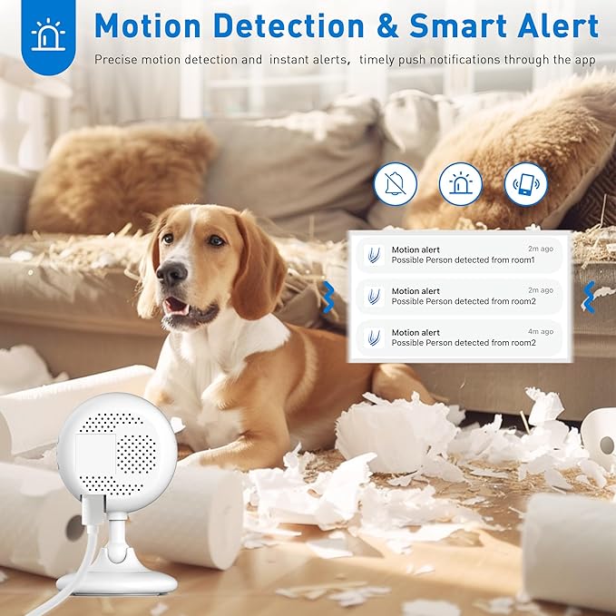 2K Home Security Camera, Indoor Camera for Dog/Pet/Elder/Baby Monitor, Smart Phone App Siren, 2-Way Audio, Advanced Motion Detection Night Vision, 4pcs，SD/Cloud Storage, Alexa Compatible