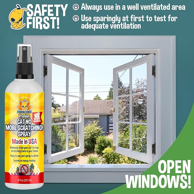 Bodhi Dog No More Scratching! Cat Deterrent Spray, Indoor & Outdoor Repellent w/Essential Oils - Safe & Effective Formula - Prevents Scratches on Furniture, Protects Surfaces - Made in USA (8 Fl Oz)