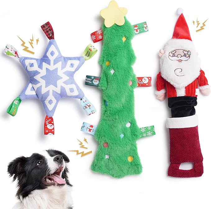 Nocciola 3 Pack Christmas Dog Toys, Interactive Crinkle Dog Squeaky Toys, Plush Dog Toys for Christmas, Christmas Toys for Puppy Small Medium Large Dogs & Aggressive Chewers