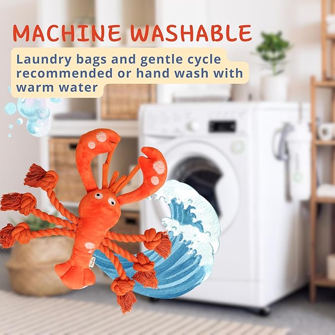 Tough Dog Toys, Large Squeaky Rope Tug of War Dog Toys for Puppy, Small, Medium, Large Dogs, Interactive Stuffed Plush Toys, Dog Birthday Gifts - Lobster