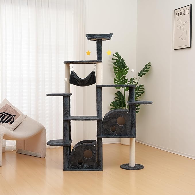 Cat Tree 67in Cat Tower Scratching Post for Cats Tree Tower Furniture for Cats with Various Houses Various Levels with Cheese Design (Dark Gray)