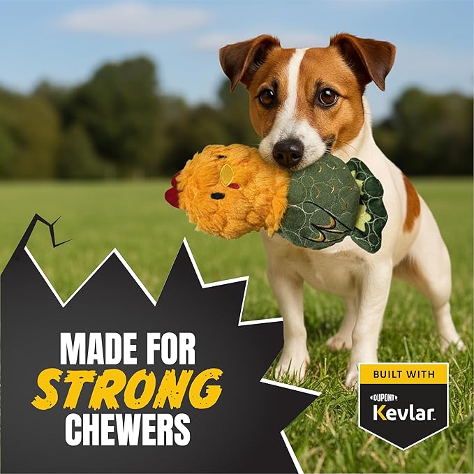 Bite Force -Durable & Strong Dog Toy Rooster with Squeaker, Kevlar-Reinforced for Aggressive Chewers for Small Medium Large Dogs - Green.