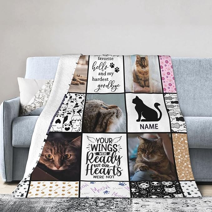 Funnylife Cat Memorial Blanket - Personalized Cat Loss Keepsake, 30" x 40"