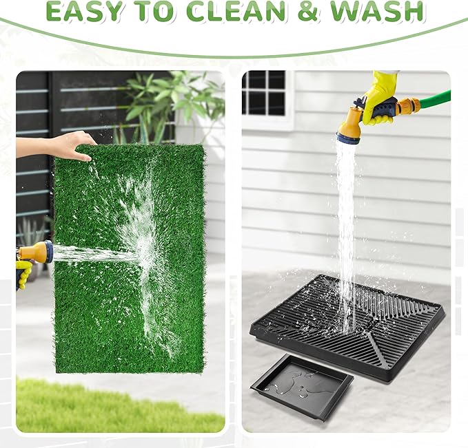 25" x 20" Dog Grass Pad with Tray, 3PCS Washable Artificial Grass Pee Pads for Indoor Dog Potty, Portable Reusable Pet Toilet for Small/Medium Dogs, 3-Layer System