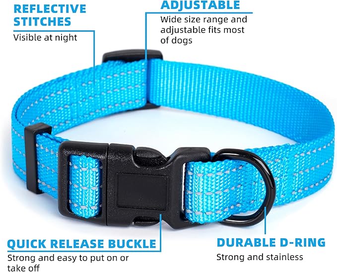 Mile High Life Dog Collar | Nylon Reflective Dog Collars | Light Weight Puppy Collars | Dark Blue Dog Collars for Small Dogs (Dark Blue, Small)