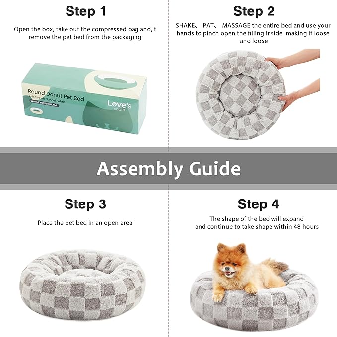 Love's cabin Round Donut Cat and Dog Cushion Bed, 20in Pet Bed for Cats or Small Dogs, Anti-Slip & Water-Resistant Bottom, Super Soft Durable Fabric Pet beds, Washable Luxury Cat & Dog Bed Grey Plaid