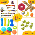 KIPRITII Puppy Teething Chew Toys -25 Pack Dog Chew Toys with Rope Toys, Dog Treat Balls & Squeaky Toy for Puppy and Small Dogs