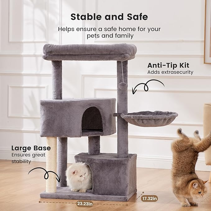 Gardner Pet 41" Tall Cat Tree for Medium Large Cats, Heavy Duty Cat Tower with 2.8in Posts & Washable Top Perches, Space-Saving Cat Furniture for Apartments, Easy to Assembly