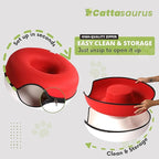 CATTASAURUS Peekaboo Cat Cave for Multiple & Large Cats Up to 30-45 Lbs, Scratch Detachable & Washable Tunnel Bed, Comfy Donut Cat Cave (Ruby Snowball, Large)