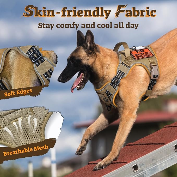 rabbitgoo Dog Harness for Large Dogs No Pull, Tactical Service Pet Vest with Molle and Control Handle, Adjustable and Reflective Military Harness for Easy Walking and Training, Brown, XL
