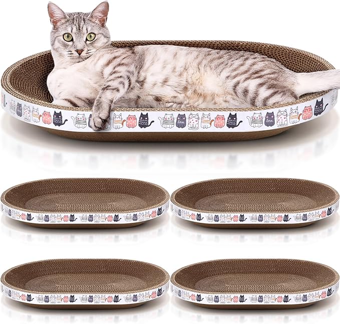 Mixweer 4 Pcs Cat Scratcher Cardboard Oval Cat Scratch Pad Board Bed Bowl 2 in 1 Cat Scratcher Cat Scratching Post Corrugated Lounge Couch Nest for Cats Grinding Claw Furniture Protector Indoor