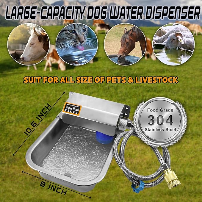 Automatic 304 Stainless Steel Dog Water Dispenser | 101oz/3L High-Volume Outdoor Pet Feeder | Auto-Fill, Anti-Tip, Wall/Ground Mount & Effortless-Clean Design