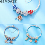 GEMDAZZ Sparkling Puppy Paw Print Charms in 925 Sterling Silver, Pave Dog Pawprint CZ Round Beads and Always in My Heart Charms, Gift for Animal Lover, fit European Women Bracelet/Necklace