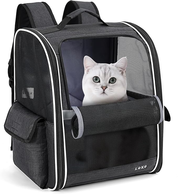 Lekereise Cat Backpack Carrier, Pet Carrier Backpack for Small Dogs Medium Cats Fit Up to 18 Lbs, Dogs Foldable Backpack Carrier for Travel, Hiking, Black