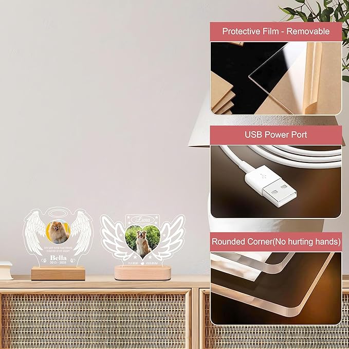 Pet Memorial Night Light – Custom Dog & Cat Loss Gift, Memorial Plaque & Picture Frame (PM #4)