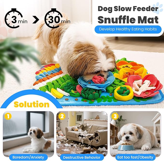 Petcare Dog Snuffle Mat and Lick Mat Set, Interactive Enrichment Dog Puzzle Toy for Puppy Small Dogs Cats Rabbits, Cognitive Sniff Foraging Mats Mental Stimulation Treat Game Slow Feeder Mats
