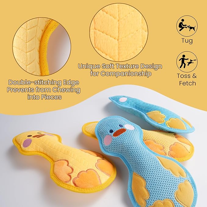 Nocciola Duck Squeaky Dog Toy, New 2025 Indestructible Dog Toy for Aggressive Chewers, Stuffed Toy with Two Tough Layers, Minky Plush for Comfort and Chewing, Yellow