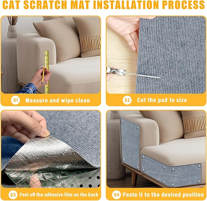 Cat Scratch Mat,118.5"x17.4" Trimmable Self-Adhesive Cat Scratch Furniture Protector, Sticky Cat Scratcher Wall Mat, Covering Cats Tower, Couch Protector from Cats Claws (Light Grey)